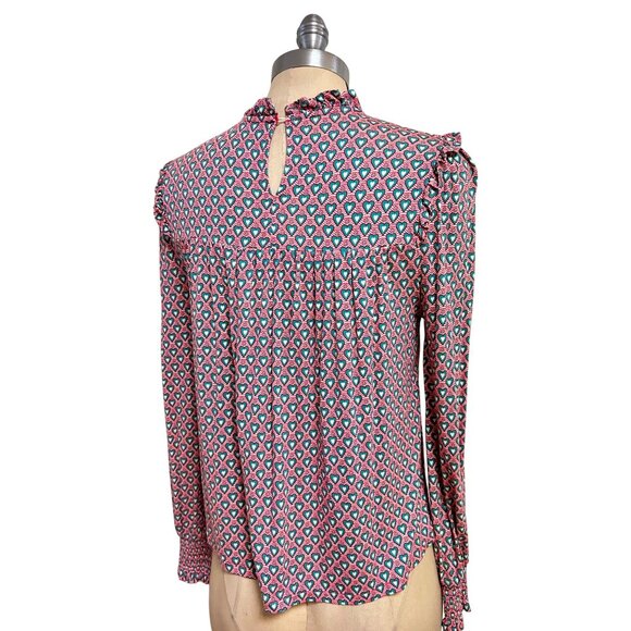 Boden Womens Smocked Blouse Red Heart Print Long Sleeve UK 10 US 6 - Picture 5 of 7